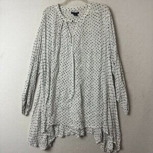 Chelsea Theodore‎ dress tunic sz 3x black white polka dots keyhole neck hi low